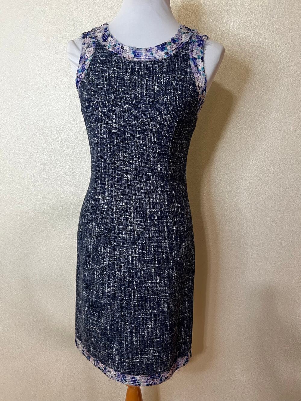 D&G Dolce Gabbana vintage tweed floral silk accents sheath knee dress 40 / US 4